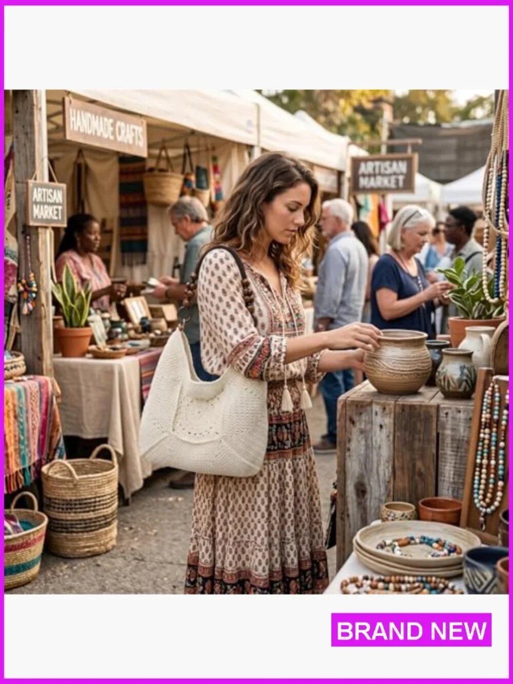 Boho Crochet Beach Tote Bag Fully Lined Lightweight Woven Hobo Purse Summer